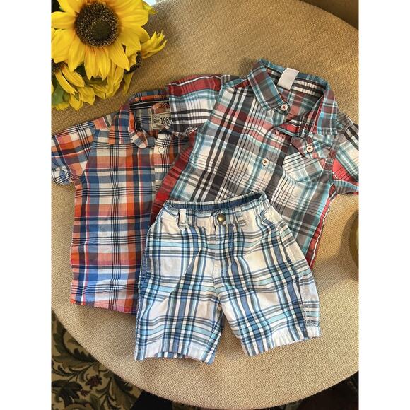 Boys 18M Shorts/Shirts, Clothing Lot Bundle, Madris Plaid--1 Shorts/2 Shirts - Picture 1 of 14